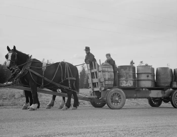 Framed Print : Possibly: Farmer and his boy hauling water for drinking and domest... Boundary County, Idaho, 1939. Creator: Dorothea Lange Framed Print : Possibly: Farmer and his boy hauling water for drinking and domest... Boundary County, Idaho, 1939. Creator: Dorothea Lange