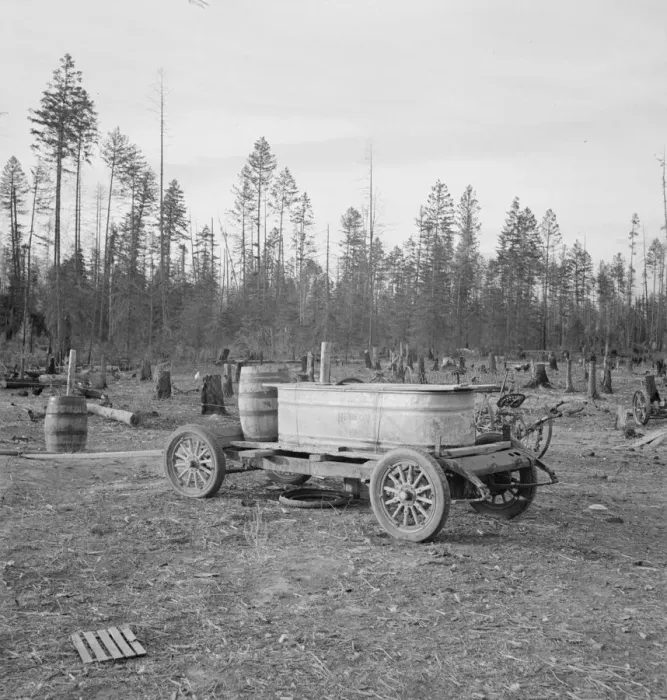 Framed Print : Possibly: Improved water tank on stump ranch, Boundary County, Idaho, 1939. Creator: Dorothea Lange Framed Print : Possibly: Improved water tank on stump ranch, Boundary County, Idaho, 1939. Creator: Dorothea Lange