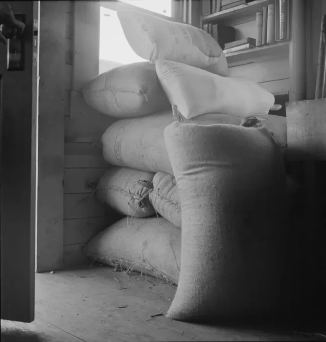 Framed Print : Possibly: Interior of farmers two-room log home, FSA borrower, Boundary County, Idaho, 1939. Creator: Dorothea Lange