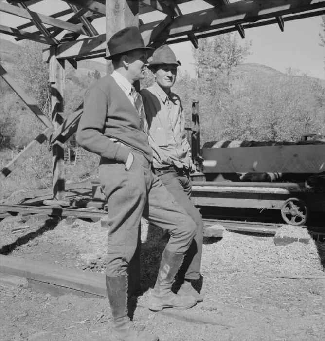 Framed Print : Possibly: Men working in mill, Ola self-help sawmill co-op, Gem County, Idaho, 1939. Creator: Dorothea Lange Framed Print : Possibly: Men working in mill, Ola self-help sawmill co-op, Gem County, Idaho, 1939. Creator: Dorothea Lange