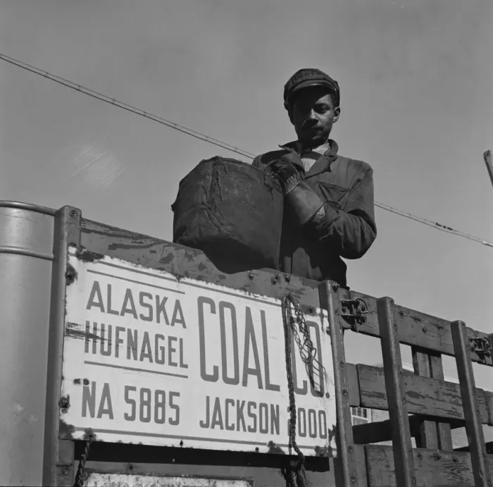 Framed Print : Possibly: Negro coal hauler for the Alaska Hufnagel Coal Company, Washington, D. C. 1942. Creator: Gordon Parks Framed Print : Possibly: Negro coal hauler for the Alaska Hufnagel Coal Company, Washington, D. C. 1942. Creator: Gordon Parks