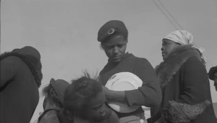 Framed Print : Possibly: Negroes in the lineup for food at mealtime in the camp... Forrest City, Arkansas, 1937. Creator: Walker Evans Framed Print : Possibly: Negroes in the lineup for food at mealtime in the camp... Forrest City, Arkansas, 1937. Creator: Walker Evans
