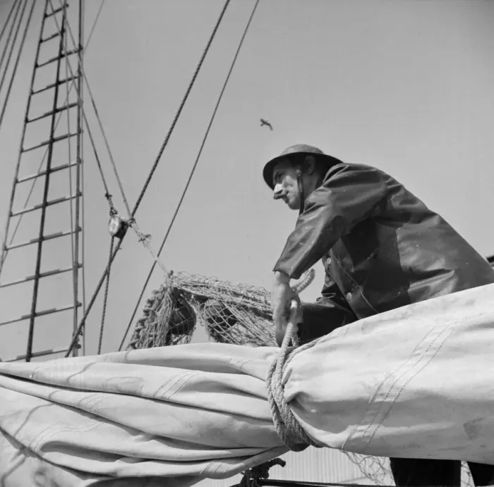 Framed Print : Possibly: A New England fisherman preparing his boat to leave the New York docks, 1943. Creator: Gordon Parks Framed Print : Possibly: A New England fisherman preparing his boat to leave the New York docks, 1943. Creator: Gordon Parks