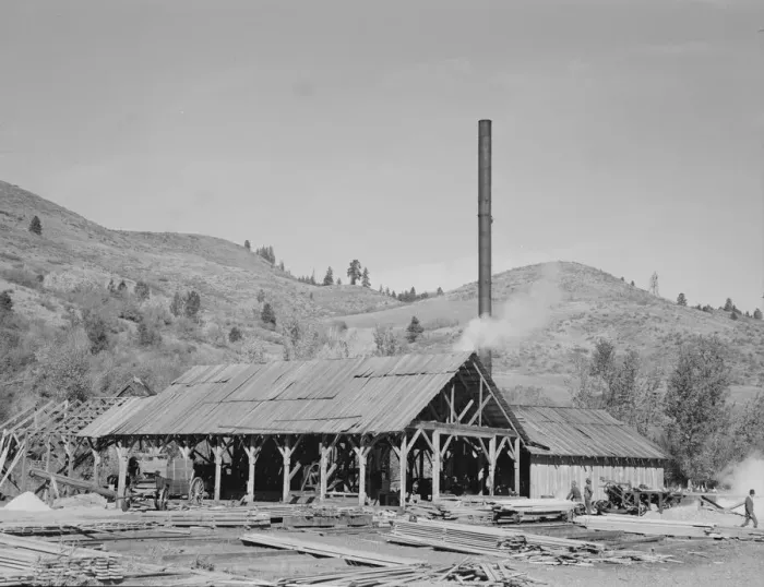 Framed Print : Possibly: The sawmill, Ola self-help sawmill co-op, Gem County, Idaho, 1939. Creator: Dorothea Lange Framed Print : Possibly: The sawmill, Ola self-help sawmill co-op, Gem County, Idaho, 1939. Creator: Dorothea Lange