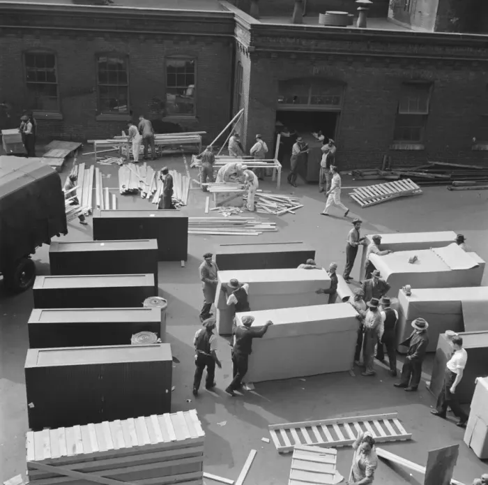 Framed Print : Possibly: United States government workers and carpenters making crates... Washington, D.C. 1942. Creator: Gordon Parks Framed Print : Possibly: United States government workers and carpenters making crates... Washington, D.C. 1942. Creator: Gordon Parks