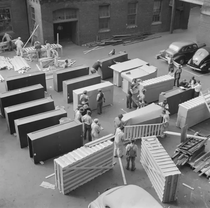 Framed Print : Possibly: United States government workers and carpenters making crates... Washington, D.C. 1942. Creator: Gordon Parks Framed Print : Possibly: United States government workers and carpenters making crates... Washington, D.C. 1942. Creator: Gordon Parks