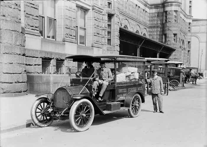 Framed Print : Post Office Department - Parcel Post, 1914. Creator: Harris & Ewing. Post Office Department - Parcel Post, 1914. Creator: Harris & Ewing