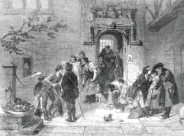 Framed Print : The Post-Office - painted by F. Goodall, 1850. Creator: Unknown Framed Print : The Post-Office - painted by F. Goodall, 1850. Creator: Unknown