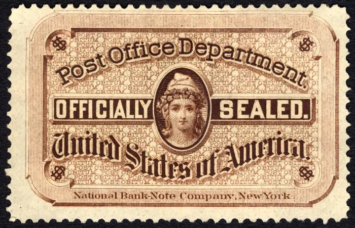 Framed Print : Post Office seal, 1877. Creator: National Bank Note Company Framed Print : Post Office seal, 1877. Creator: National Bank Note Company
