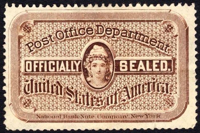 Framed Print : Post Office seal, 1879. Creator: National Bank Note Company Framed Print : Post Office seal, 1879. Creator: National Bank Note Company