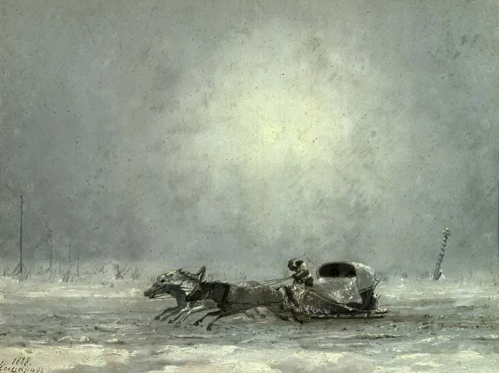 Framed Print : Postal Carriage in Winter (Minus 40 Degrees), 1888. Creator: Pavel Mikhailovich Kosharov Framed Print : Postal Carriage in Winter (Minus 40 Degrees), 1888. Creator: Pavel Mikhailovich Kosharov