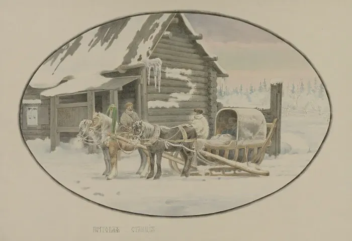 Framed Print : Postal station, 1862-1887. Creator: Mikhail Znamensky Framed Print : Postal station, 1862-1887. Creator: Mikhail Znamensky