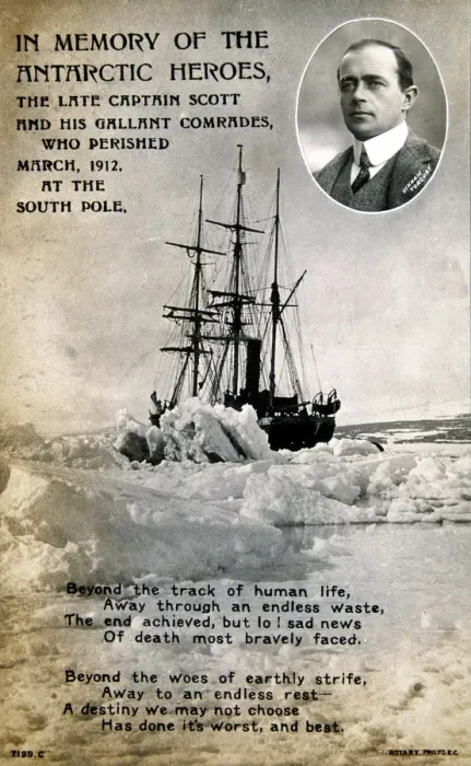 Framed Print : Postcard commemorating Captain Scotts ill-fated expedition to the South Pole, c1912 Framed Print : Postcard commemorating Captain Scotts ill-fated expedition to the South Pole, c1912