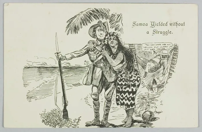 Framed Print : Postcard, Samoa Yielded without a Struggle. 1914. Creator: William Blomfield Framed Print : Postcard, Samoa Yielded without a Struggle. 1914. Creator: William Blomfield