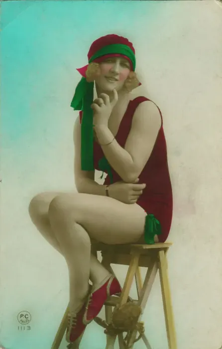 Framed Print : Postcard of a swimmer, c1920s Framed Print : Postcard of a swimmer, c1920s
