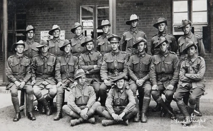 Framed Print : Postcard of unidentified group of soldiers, signed on the front by Fred Wright, Andover. Creator: Murphy Framed Print : Postcard of unidentified group of soldiers, signed on the front by Fred Wright, Andover. Creator: Murphy
