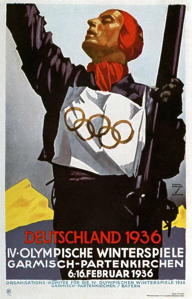 Poster for the 1936 Winter Olympic Games in Garmisch-Partenkirchen, Germany, 1936. Artist: Ludwig Hohlwein