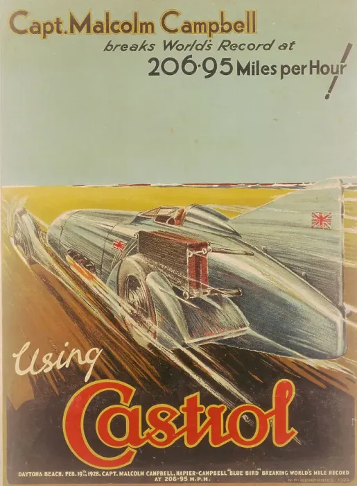 Framed Print : Poster advertising Castrol, featuring Bluebird, 1928. Artist: NF Humphries Framed Print : Poster advertising Castrol, featuring Bluebird, 1928. Artist: NF Humphries