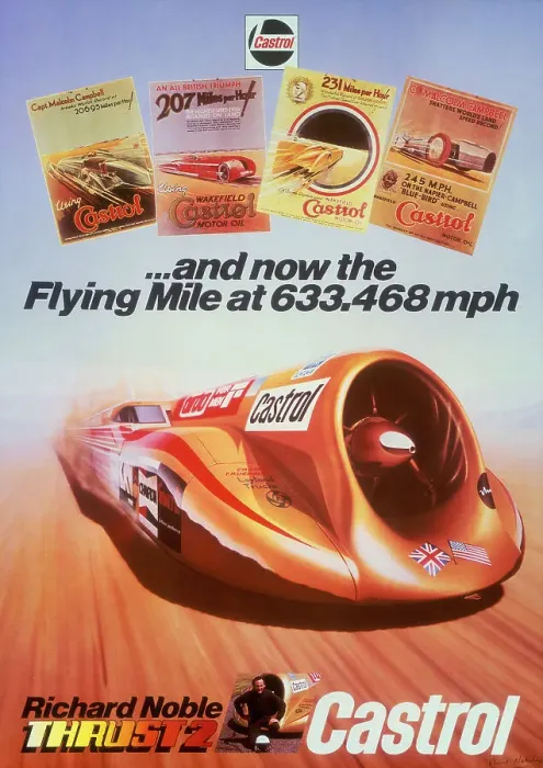 Framed Print : Poster advertising Castrol, featuring Thrust 2 and Richard Noble, c1983 Framed Print : Poster advertising Castrol, featuring Thrust 2 and Richard Noble, c1983