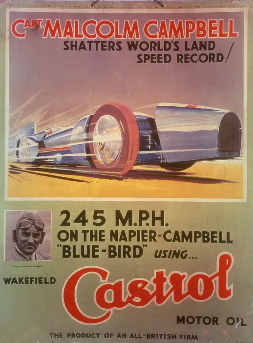 Framed Print : Poster advertising Castrol oil, featuring Bluebird and Malcolm Campbell, early 1930s Framed Print : Poster advertising Castrol oil, featuring Bluebird and Malcolm Campbell, early 1930s