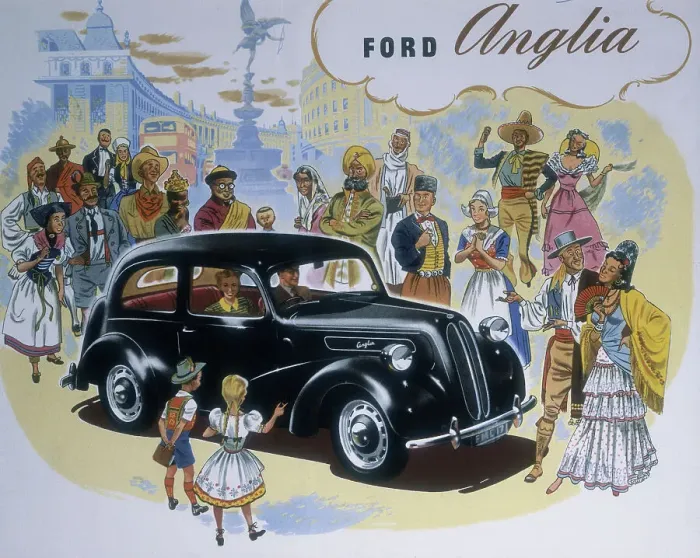Framed Print : Poster advertising the Ford Anglia car Framed Print : Poster advertising the Ford Anglia car