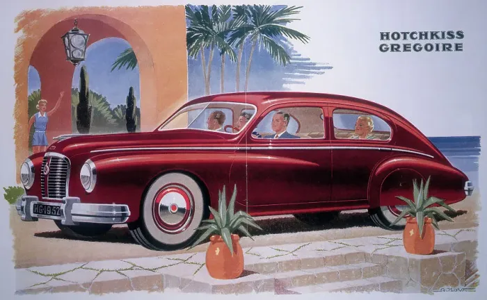 Framed Print : Poster advertising a Hotchkiss-Gregoire car, 1951 Framed Print : Poster advertising a Hotchkiss-Gregoire car, 1951