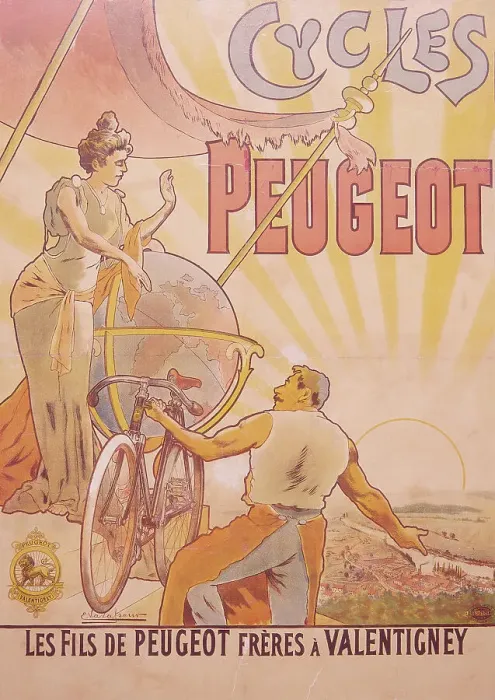 Framed Print : Poster advertising Peugeot bicycles, late 19th-early 20th century. Artist: E Vavasseur Framed Print : Poster advertising Peugeot bicycles, late 19th-early 20th century. Artist: E Vavasseur