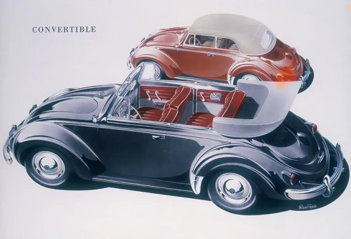 Framed Print : Poster advertising a Volkswagen Convertible, 1959 Framed Print : Poster advertising a Volkswagen Convertible, 1959