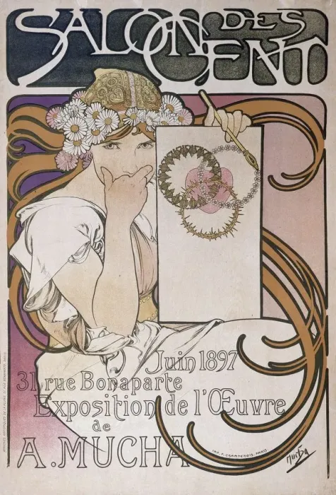 Framed Print : Poster for Alphonse Muchas exhibition in the Salon des Cent, Paris, France, 1897 Framed Print : Poster for Alphonse Muchas exhibition in the Salon des Cent, Paris, France, 1897