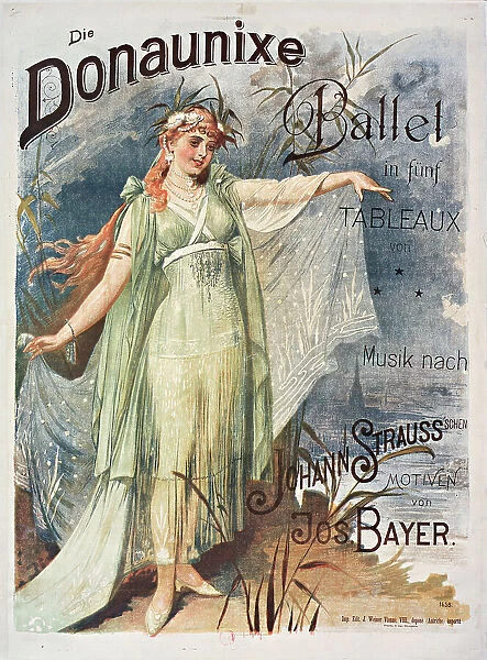 Poster for the ballet 'Donaunixe' after Johann Strauss, 1890. Creator: Anonymous. Poster for the ballet 'Donaunixe' after Johann Strauss, 1890. Creator: Anonymous