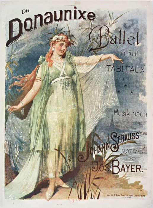 Framed Print : Poster for the ballet Donaunixe after Johann Strauss, 1890. Creator: Anonymous. Poster for the ballet Donaunixe after Johann Strauss, 1890. Creator: Anonymous Framed Print : Poster for the ballet Donaunixe after Johann Strauss, 1890. Creator: Anonymous. Poster for the ballet Donaunixe after Johann Strauss, 1890. Creator: Anonymous
