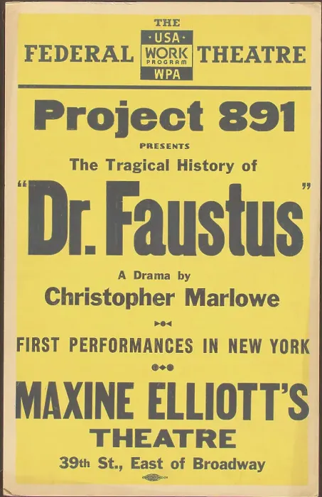 Framed Print : Poster from New York production of Dr. Faustus (Maxine Elliot Theater (yellow poster)), [1937]. Creator: Unknown