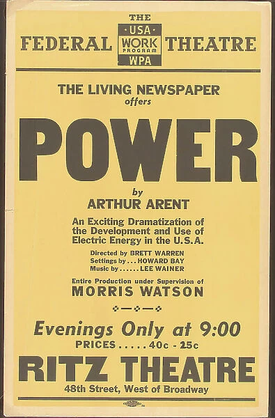 Poster from New York production of Power (Ritz Theatre), [1937]. Creator: Unknown