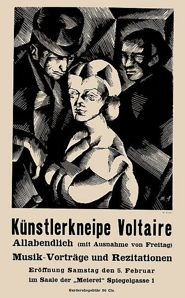 Poster for the opening of the Cabaret Voltaire on 1916-02-05, 1916