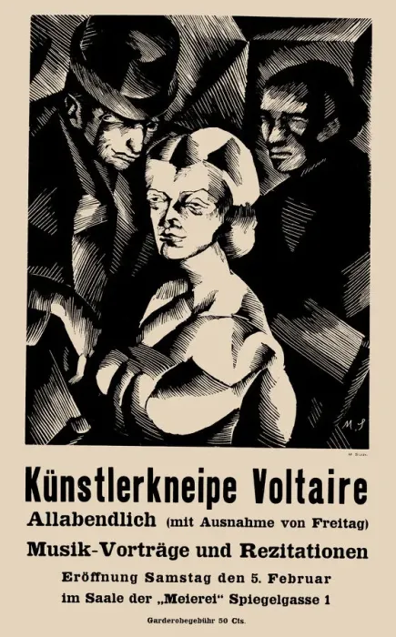 Framed Print : Poster for the opening of the Cabaret Voltaire on 1916-02-05, 1916 Framed Print : Poster for the opening of the Cabaret Voltaire on 1916-02-05, 1916