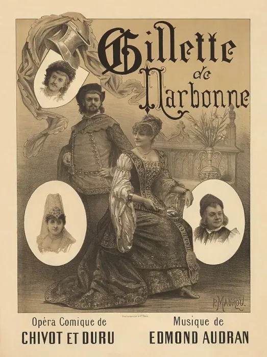 Framed Print : Poster for the Opera Gillette de Narbonne by Edmond Audran, 1882. Creator: Maurou, Paul (1848-1931) Framed Print : Poster for the Opera Gillette de Narbonne by Edmond Audran, 1882. Creator: Maurou, Paul (1848-1931)
