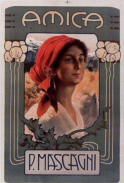 Poster for the première of the opera Amica by Pietro Mascagni, 1905. Creator: Anonymous