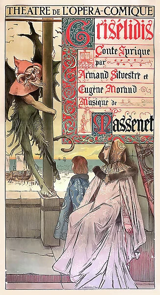 Poster for the premiere of the Opera Grisélidis by Jules Massenet, 1891. Creator: Flameng, François (1856-1923)