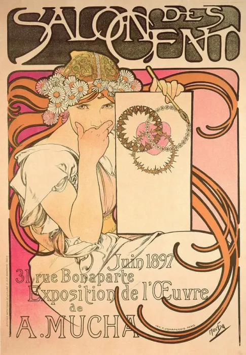 Framed Print : Poster for Salon des Cent. Alphonse Mucha Exhibition, 1897 Framed Print : Poster for Salon des Cent. Alphonse Mucha Exhibition, 1897