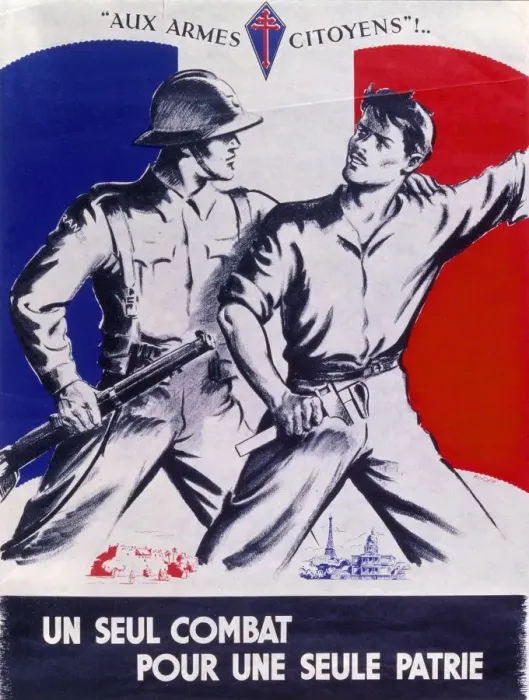 Framed Print : Poster Un Seul Combat pour une Seule Patrie pub. 1944 (colour lithograph) Framed Print : Poster Un Seul Combat pour une Seule Patrie pub. 1944 (colour lithograph)