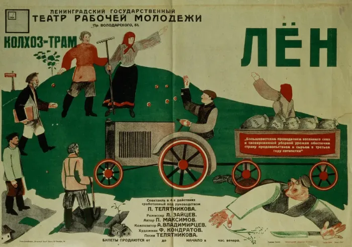 Framed Print : Poster for the theatre play Flax, 1931. Artist: Kondratov, Fyodor Filippovich (1896-1944) Framed Print : Poster for the theatre play Flax, 1931. Artist: Kondratov, Fyodor Filippovich (1896-1944)