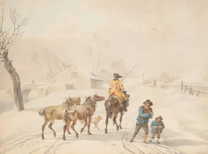 Framed Print : Postilion on Horse in a Winter Landscape, ca. 1798. Creator: Wilhelm von Kobell Framed Print : Postilion on Horse in a Winter Landscape, ca. 1798. Creator: Wilhelm von Kobell