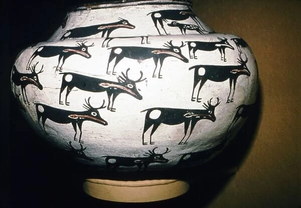 Pot Showing Deer, Zuni Tribe, Pueblo Indian