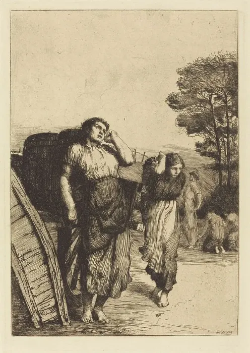 Framed Print : Potato Lifting, 1882. Creator: William Strang Framed Print : Potato Lifting, 1882. Creator: William Strang