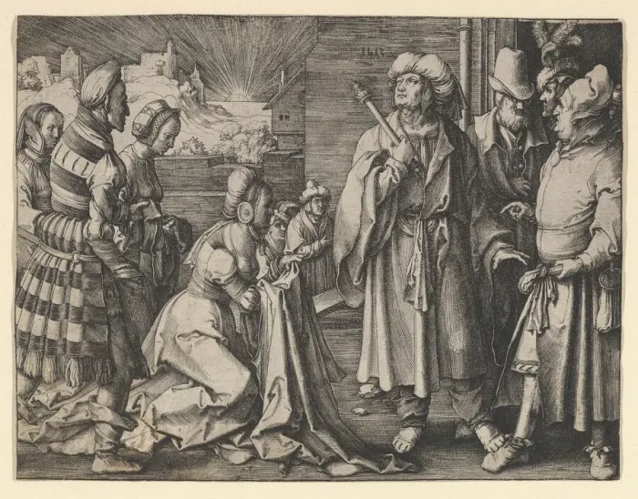 Framed Print : Potiphars Wife Acuses Joseph, 1512. Creator: Lucas van Leyden Framed Print : Potiphars Wife Acuses Joseph, 1512. Creator: Lucas van Leyden