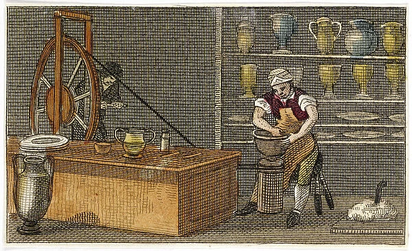 Potter at work at the Wedgwoods Etruria factory, Hanley, Staffordshire, c1830