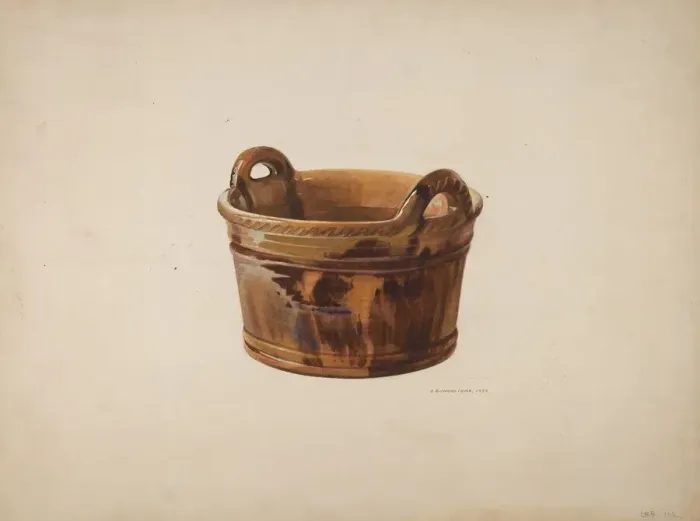 Framed Print : Pottery Basket, 1939. Creator: J. Howard Iams Framed Print : Pottery Basket, 1939. Creator: J. Howard Iams