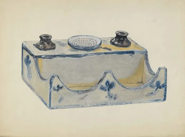 Framed Print : Pottery Ink Stand, c. 1936. Creator: John Jordan Framed Print : Pottery Ink Stand, c. 1936. Creator: John Jordan