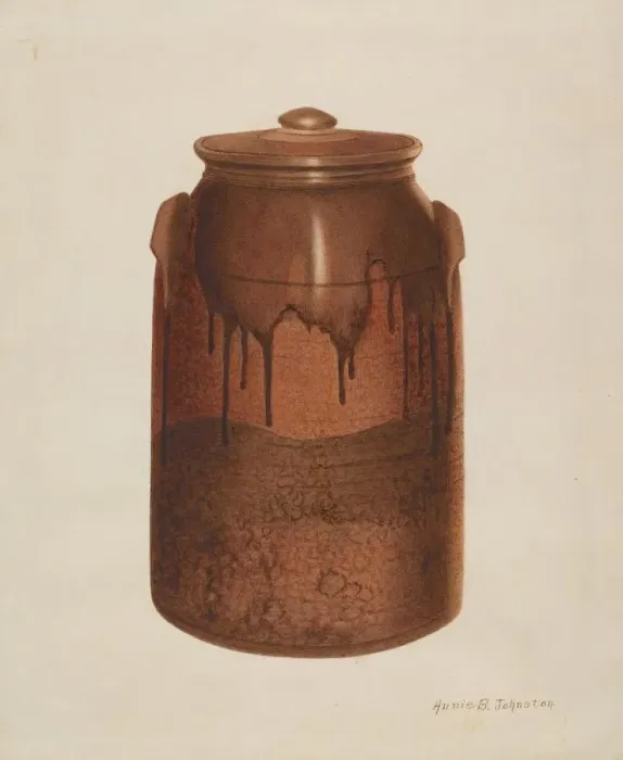 Framed Print : Pottery Jar with Lid, c. 1938. Creator: Annie B Johnston Framed Print : Pottery Jar with Lid, c. 1938. Creator: Annie B Johnston