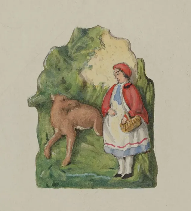 Framed Print : Pottery Ornament of Little Red Riding Hood, c. 1937. Creator: Dana Bartlett Framed Print : Pottery Ornament of Little Red Riding Hood, c. 1937. Creator: Dana Bartlett